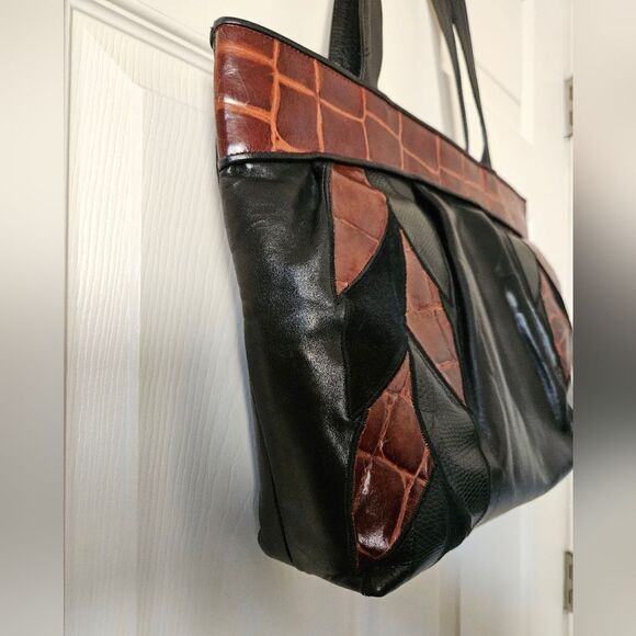 Vintage Susan Gail Floral Croc Embossed Leather Bellido Tote - Picture 5 of 12